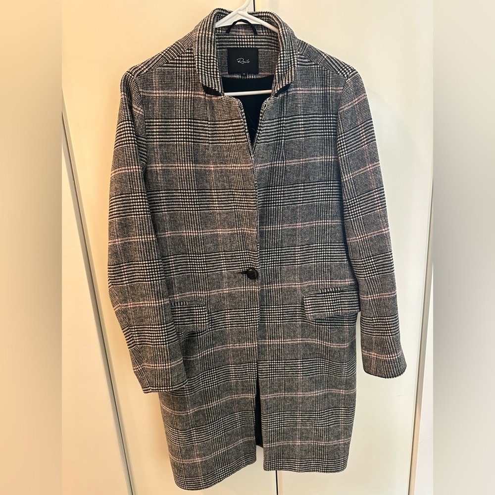 Rails Black and Gray Checkered Plaid Trench Coat